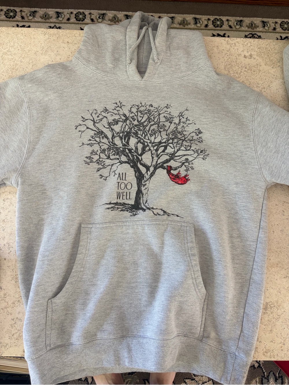 EUC Taylor Swift Grey Hoodie with Black Tree & Red Scarf Graphic